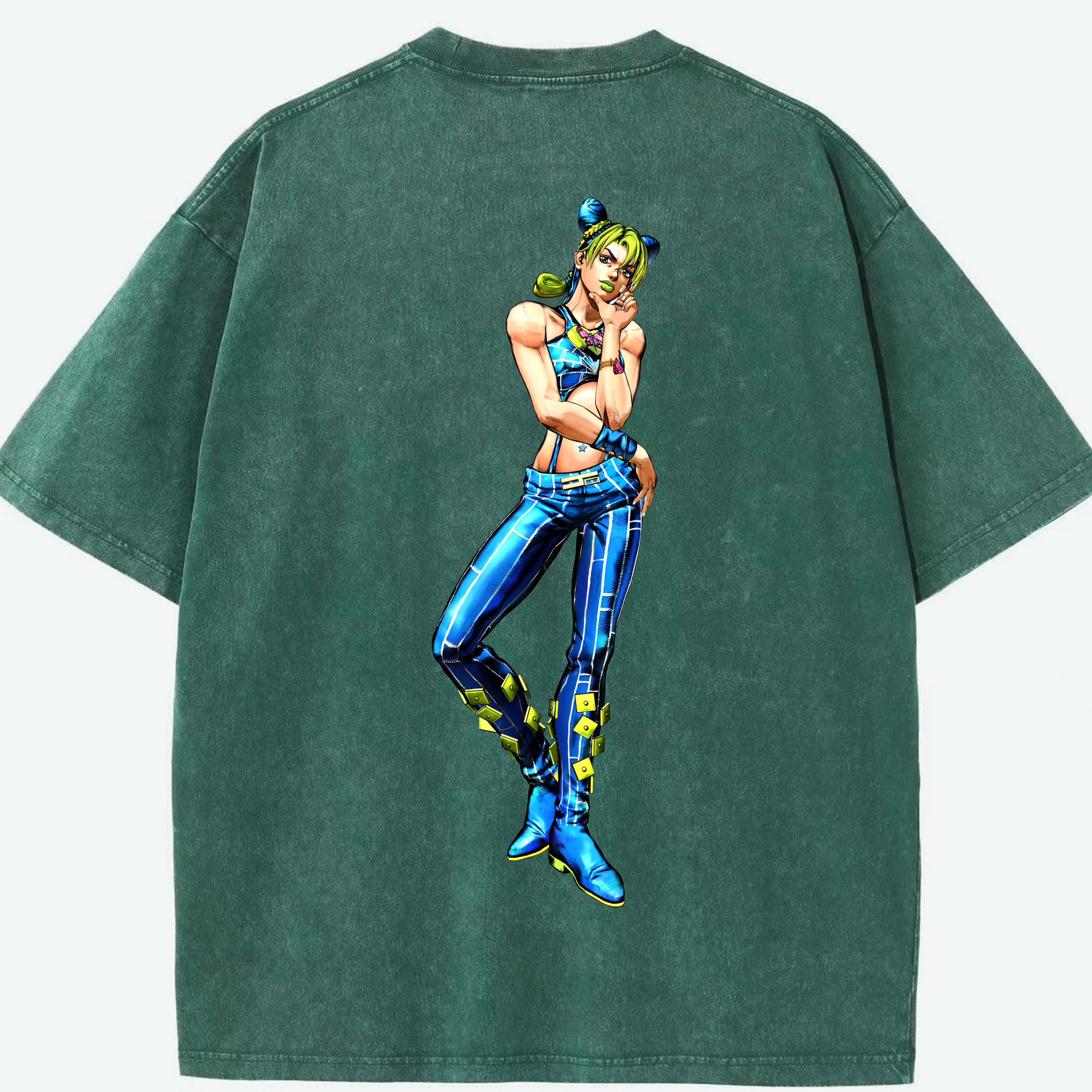 （画像用） "ジョジョの奇妙な冒険 くうじょう ジョリーン JoJo's Bizarre Adventure Jolyne Cujoh " 綿100% ヴィンテージ風 半袖Tシャツ（背面プリント）